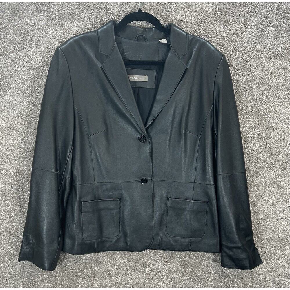 Valerie Separates Jacket‎ Womens Large Black 100% Leather Button Front Pockets
